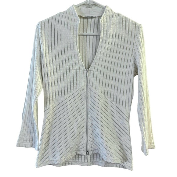 Rayure Zip Front Collared Women’s Top Size 40 - Picture 1 of 4